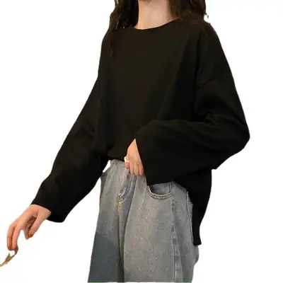 Women Long Sleeve T-Shirt Rose Pink Loose Sweet Style
