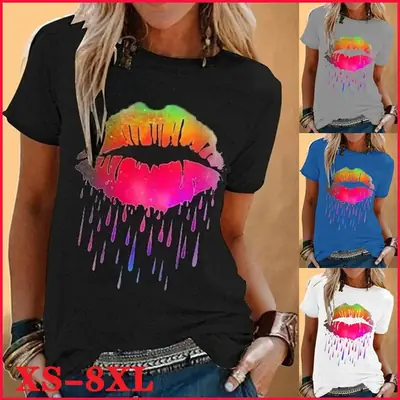 Women's 2021 Colorful Watercolor T-Shirt with Droplet Design