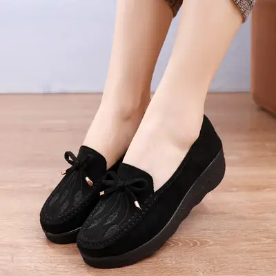 Black Women's Wedge Mid-heel Slip-on Shoes