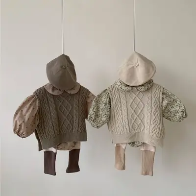 Korean Style Knitted Vest for Baby Girls White