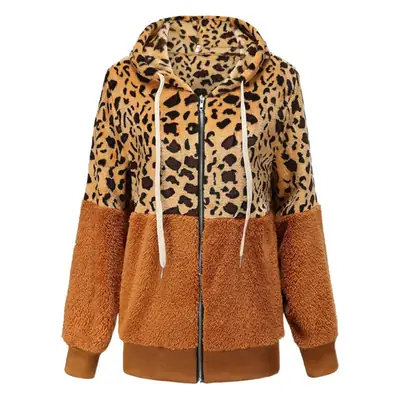 Women Leopard Print Hooded Sweater Winter Coat
