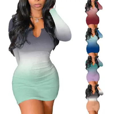 2025 Women's Gradient V Neck Slim Fit Dress