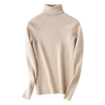 Women Turtleneck Sweater Ribbed Knit Autumn Winter Slim Fit