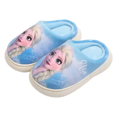 Frozen Children's Autumn and Winter Girls' Cotton Slippers Medium and Large Children's Elsa Princess Warm Anti-Slip Home Baby Hair Slippers
