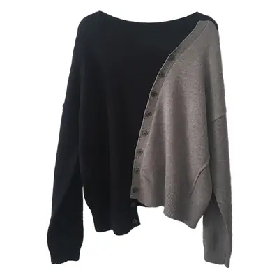 Women Irregular Knitted Pullover Sweater Blue Grey