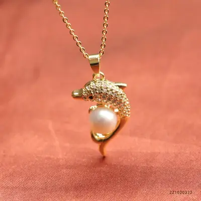 Guan Yu Pearl Dolphin Necklace with Full Diamond