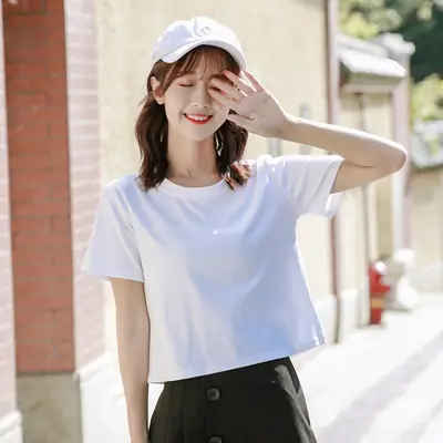 Women Green Navel T-shirt Short Sleeve Summer