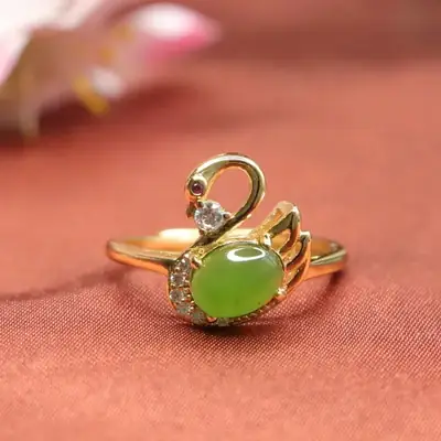 Guan Yu Jade Ring Swan Design Green Jade