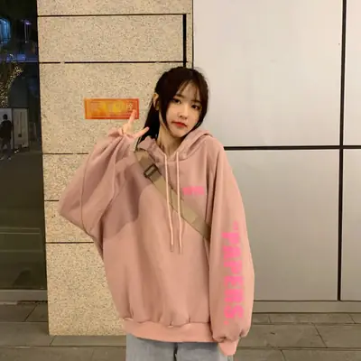 Women's Pink Fleece Hoodie Long Sleeve Sweatshirt