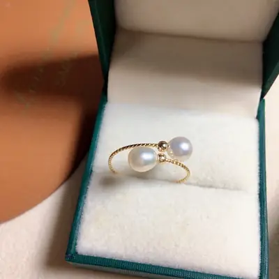Adjustable Pearl Ring for Women, 5mm Millet Round Design