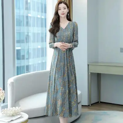 Korean Style Printed Midi Dress Large Women