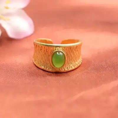 Golden Jade Finger Rings with Green Stones Wholesale