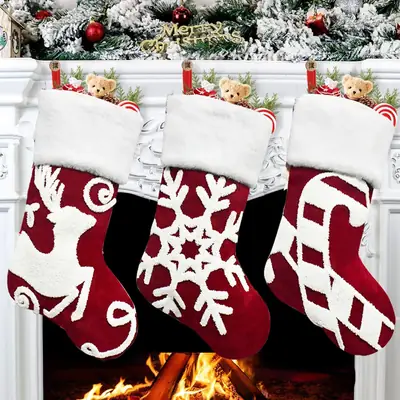 New Embroidered Deer Christmas Socks Gift Bag
