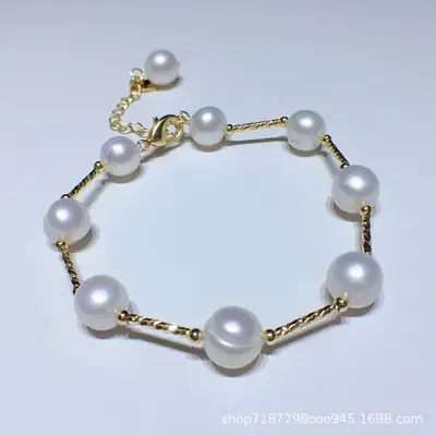 Pearl Bracelet for Women, Gold Plated, Adjustable, Elegant