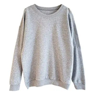 Women Long Sleeve Grey Sweatshirt Loose Korean Style 2024
