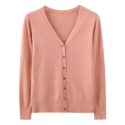 Women Knit V-Neck Cardigan Yellow 2024 Spring