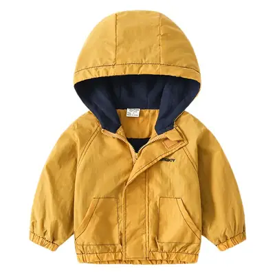 Autumn Spot Boys Fleece Hooded Zipper Coat Yellow