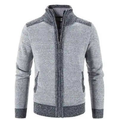 Men Grey Velvet Padded Winter Jacket with Collar