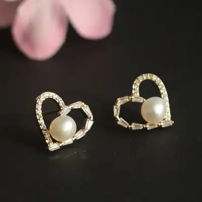 Heart Shaped Pearl Earrings S925 Silver for Women