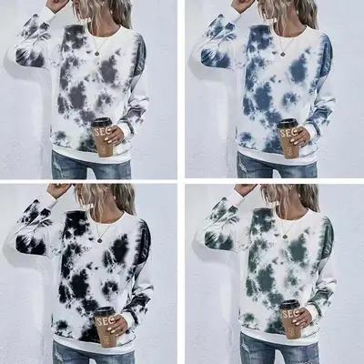 Women Tie-dye Round Neck T-shirt 2023 Autumn Winter
