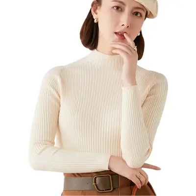 Black Knitted Half-High Collar Long Sleeve Pullover