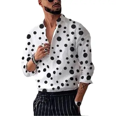 2025 Men's Black Polka Dot Long Sleeve Shirt