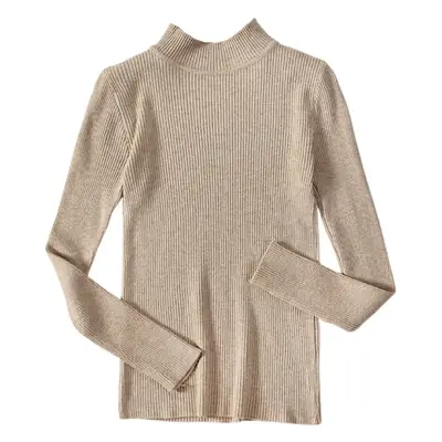 Pink Slim Fit Knit Half-Turtleneck Sweater for Women