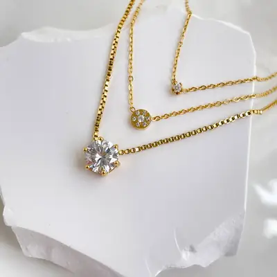 Gold One Zircon Necklace for Women