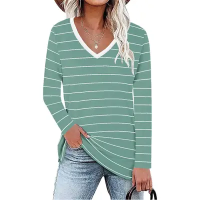 2026 Spring Women Striped V-Neck Sweatshirt