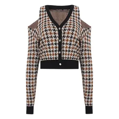 New Women's Houndstooth Knitted Shoulder Cardigan