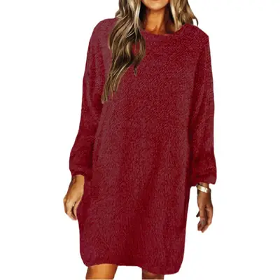 White Loose Long Sleeve Plush Dress for Women