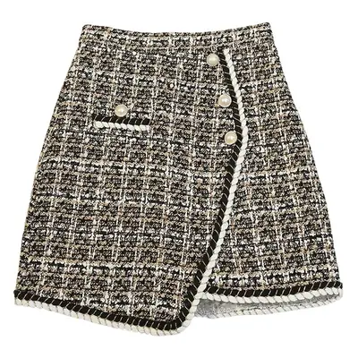Korean Style Black White Plaid High Waist Skirt for Women
