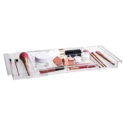 Transparent Retractable Makeup Storage Rack for Desk