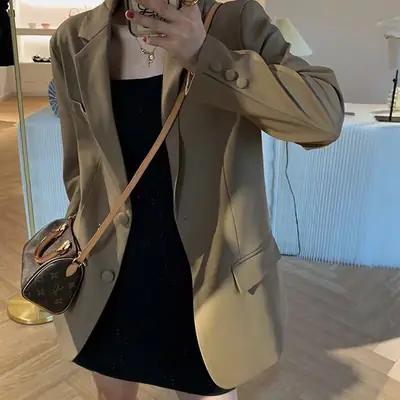 Women's Korean Style Blazer 2026 Spring Autumn Loose Fit