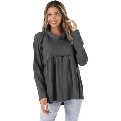 Purple Long Sleeve Stacked Collar Sweatshirt for Women
