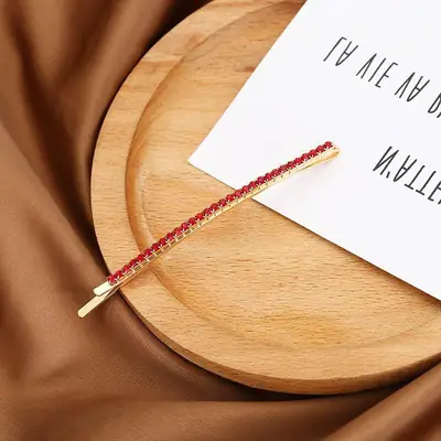 Gold Rhinestone Single Row Hair Clip for Women