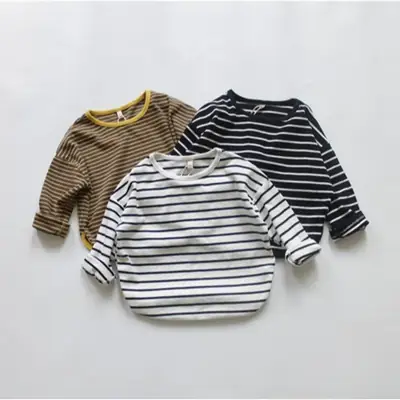 2026 Spring Kids Striped Base Layer T-Shirt Loose Cotton