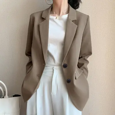 Khaki Small Suit Jacket Women's Trendy Ins Autumn New K-Style Student Loose Retro Chic Slim Casual Women