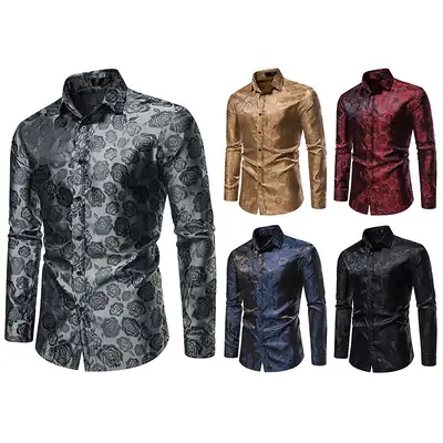 Men's Long Sleeve Rose Printed Shirt 2021 Winter