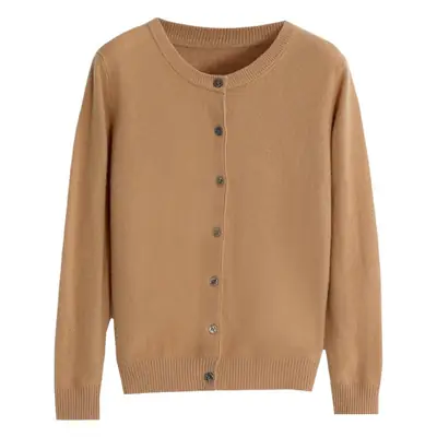 White Knitted Round Neck Cardigan for Women