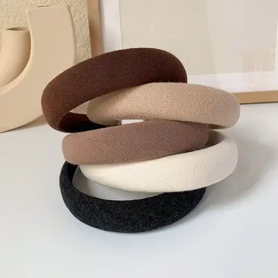 Women Korean Style Sponge Hair Hoop Khaki Solid
