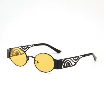 Women Oval Hollow Metal Sunglasses Pink Film European American
