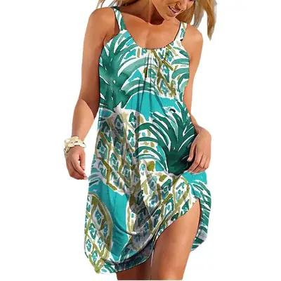 Women's 3D Digital Printed Fruit Dress Loose Waist Strap