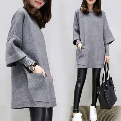 Women's Pink Long Sleeve Coat Large Size Loose Stitching