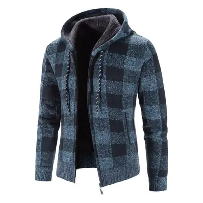 2023 New Winter Hooded Plaid Sweater Large Men