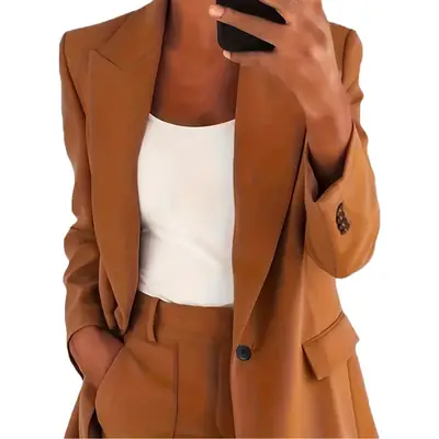 Women Slim Fit Black Business Suit Jacket with Cardigan