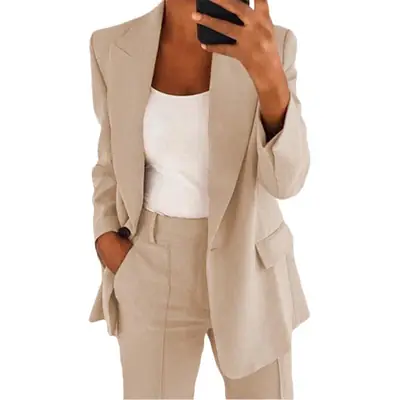 2024 Women's Pink Slim Fit Lapel Blazer Suit