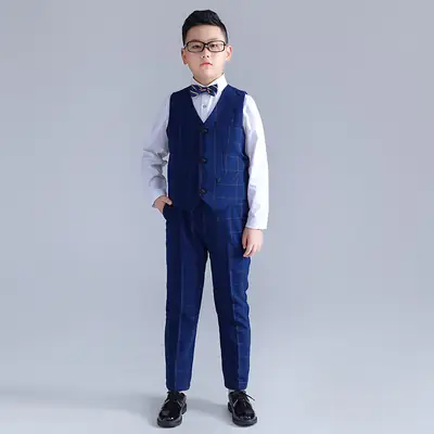 Children's Dress Boys Add Fat and Increase Vest Three-Piece Set Fat Children Piano Host Catwalk Performance Dress One-Piece