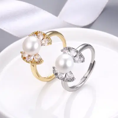 Double Pearl Rings Gold Silver Elegant Fashion
