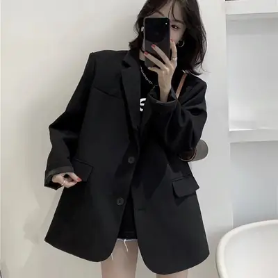 2026 Black Blazer for Women Korean Style British Fashion